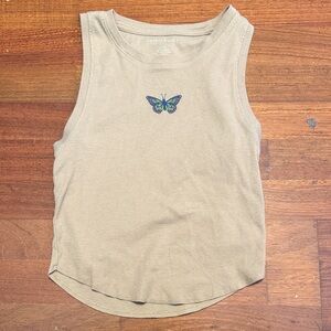 American Eagle Outfitters Tan Tank Top with Butterfly Motif